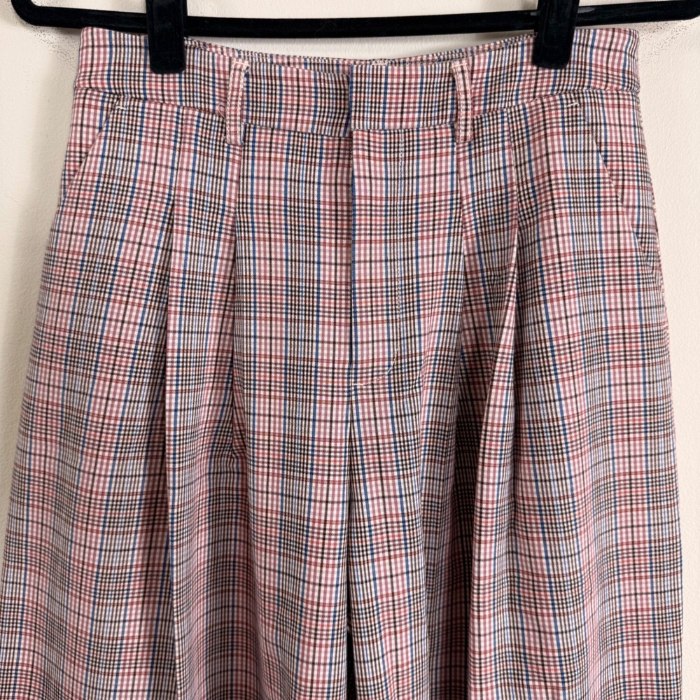 Maeve Avery Pleated Wide Leg Trousers Plaid High Rise Pants Mauve Blue US 6 - Picture 7 of 14